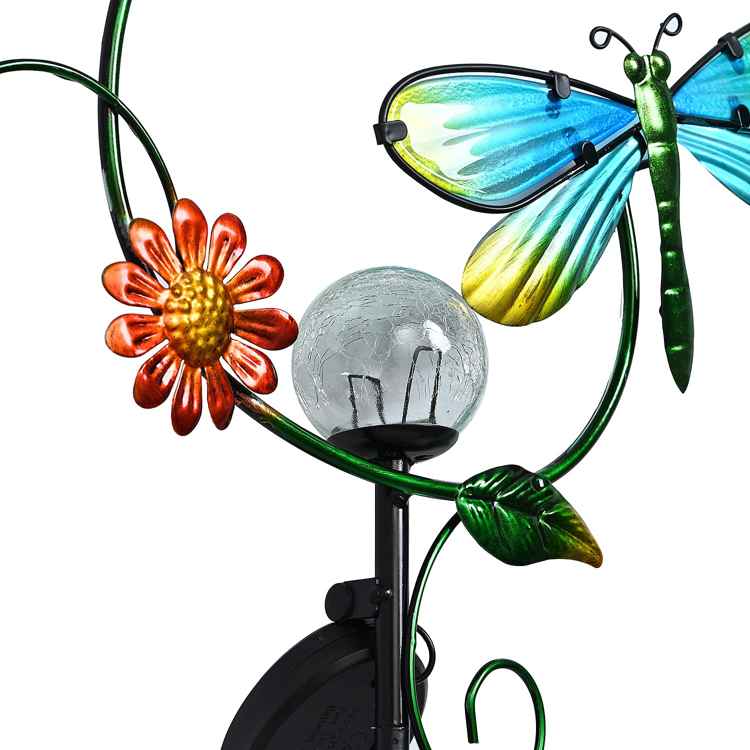 Solar Dragonfly With Cracking Glass Ball Wind Bell Stake Decoration - Multi Color