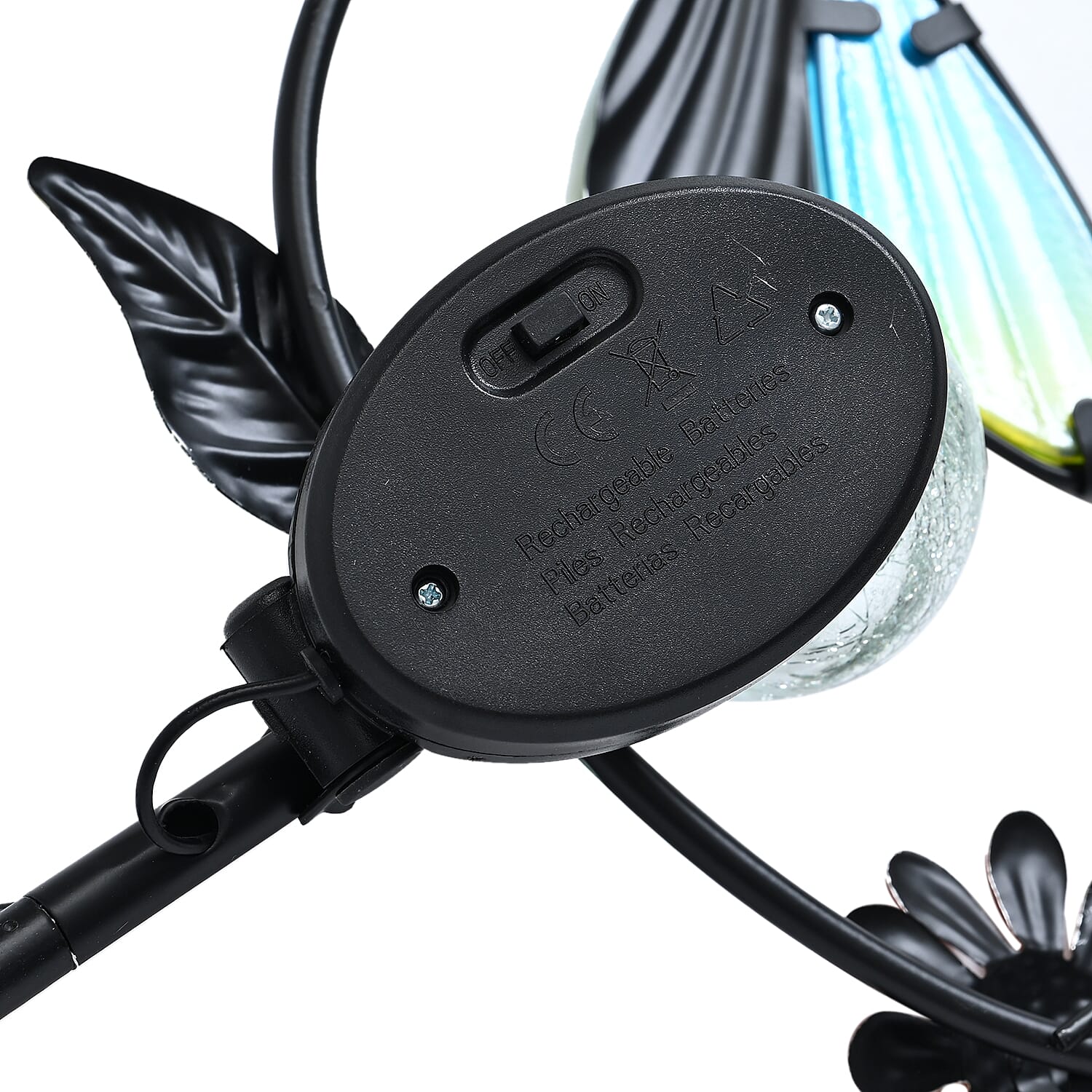 Solar Dragonfly With Cracking Glass Ball Wind Bell Stake Decoration - Multi Color