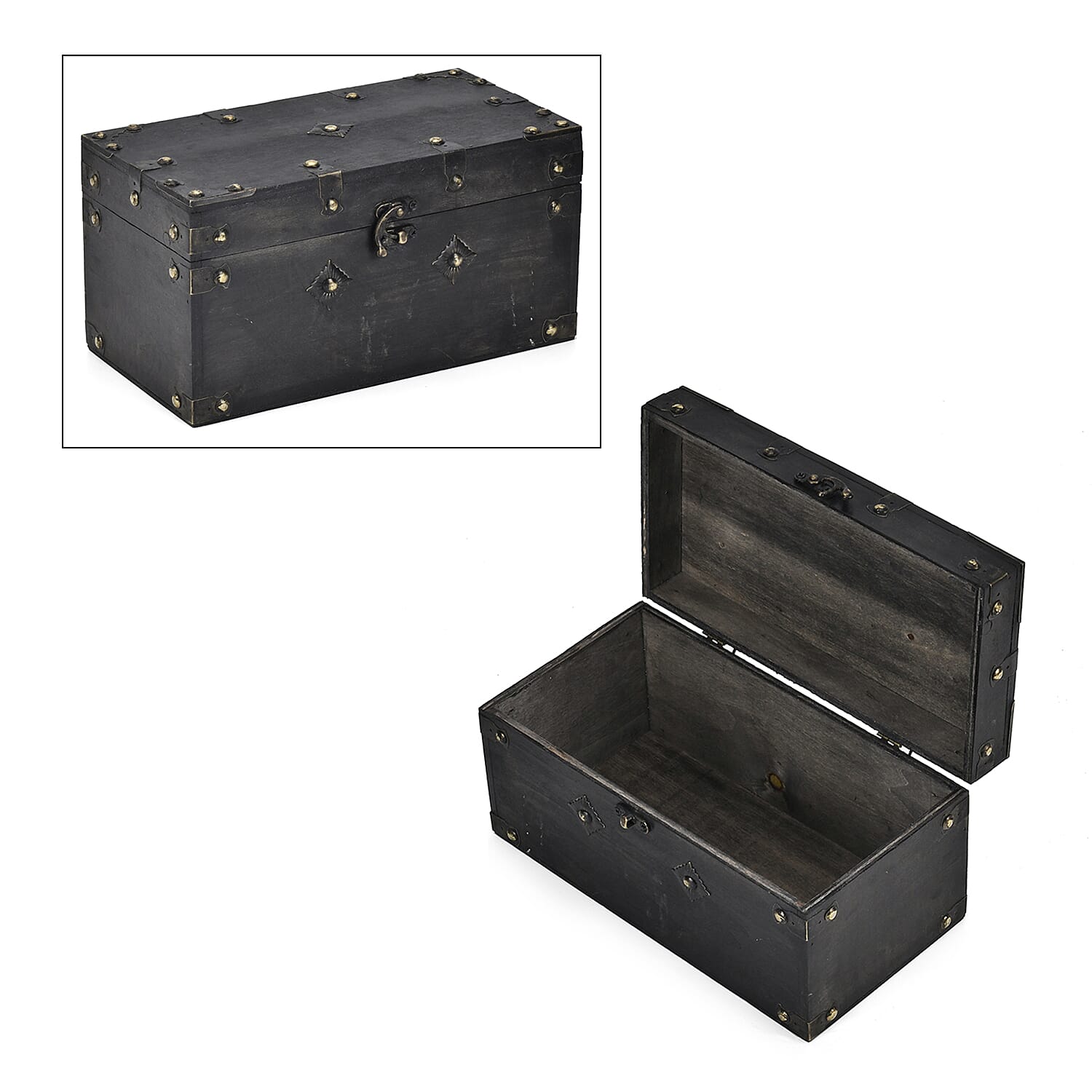 Classic Antique Style Wooden Storage Box (Size 25x13x13 cm) - Black