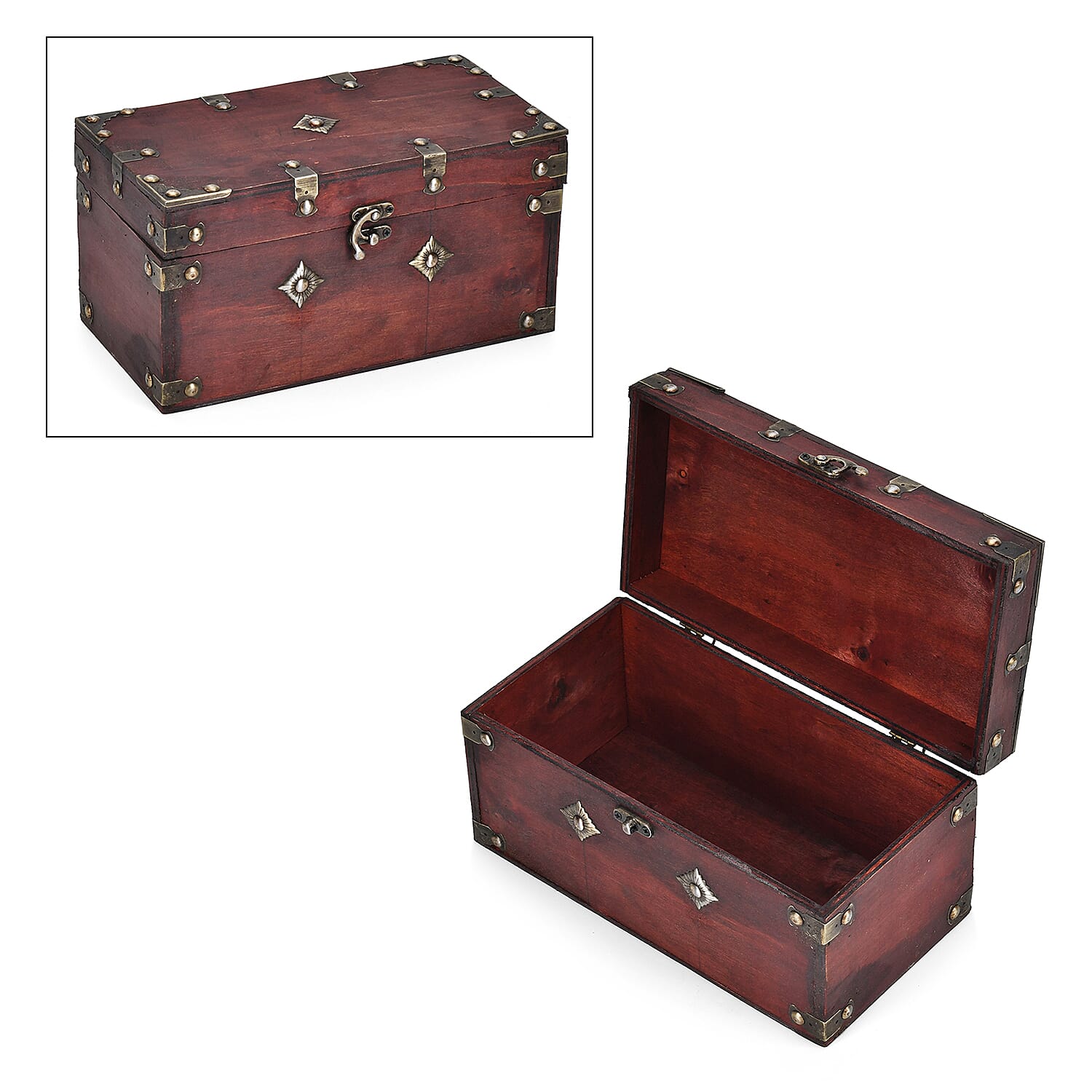 Classic Antique Style Wooden Storage Box (Size 25x13x13 cm) - Red