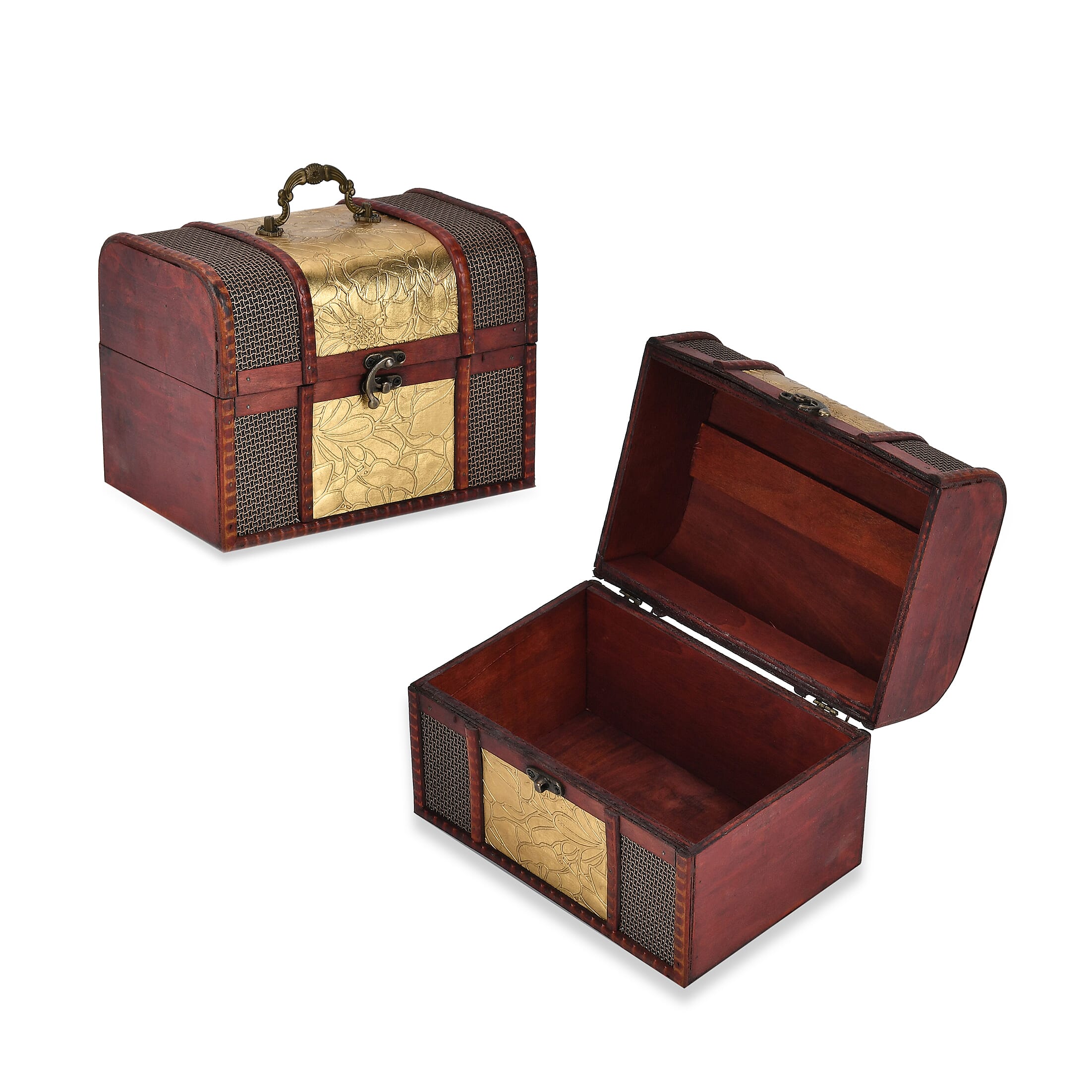 Classic Antique Style Leaf Pattern Wooden Storage Box - Golden