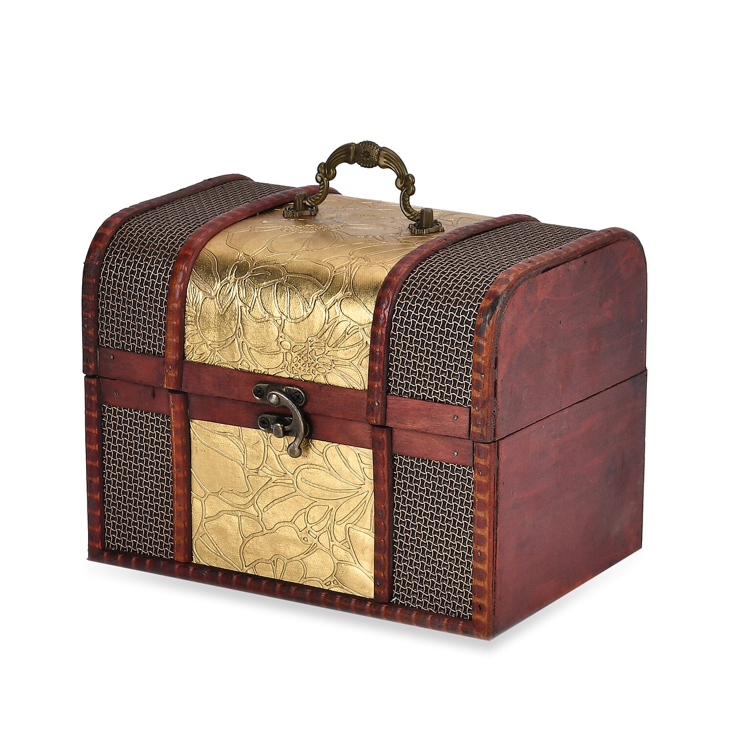 Classic Antique Style Leaf Pattern Wooden Storage Box - Golden