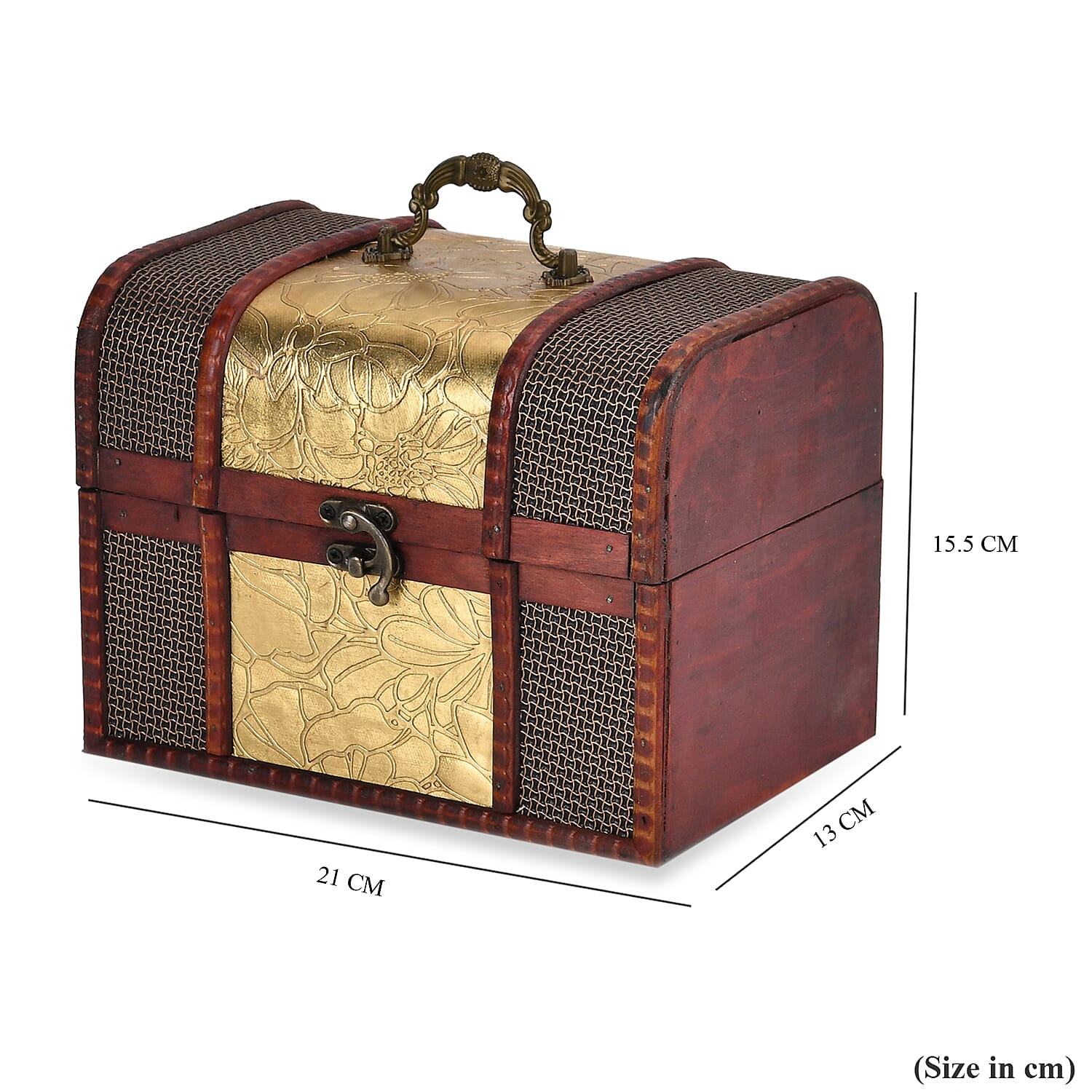 Classic Antique Style Leaf Pattern Wooden Storage Box (Size 21x16x14 cm) - Golden