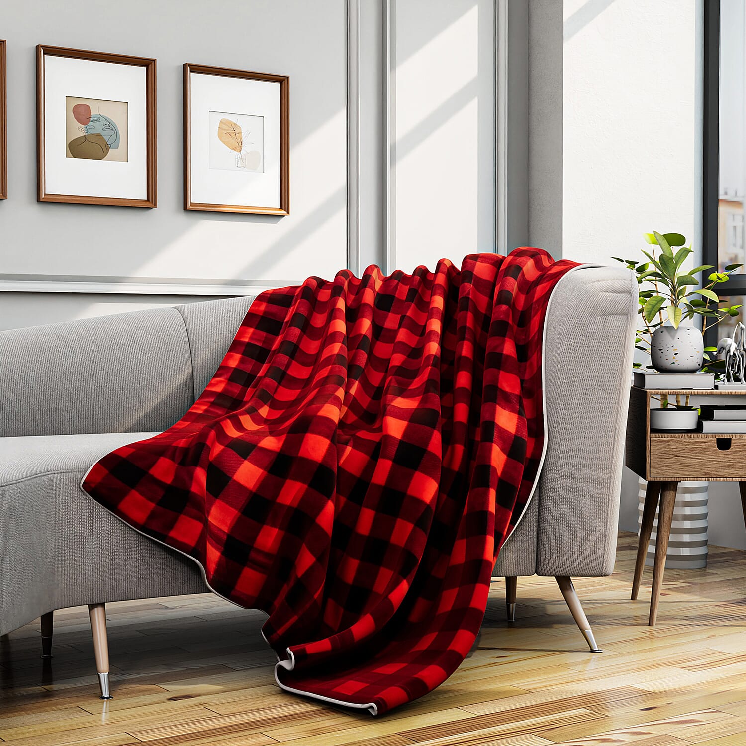 Super Soft Faux Fur Sherpa Double Layer Red Checkered Blanket Size 150x200cm