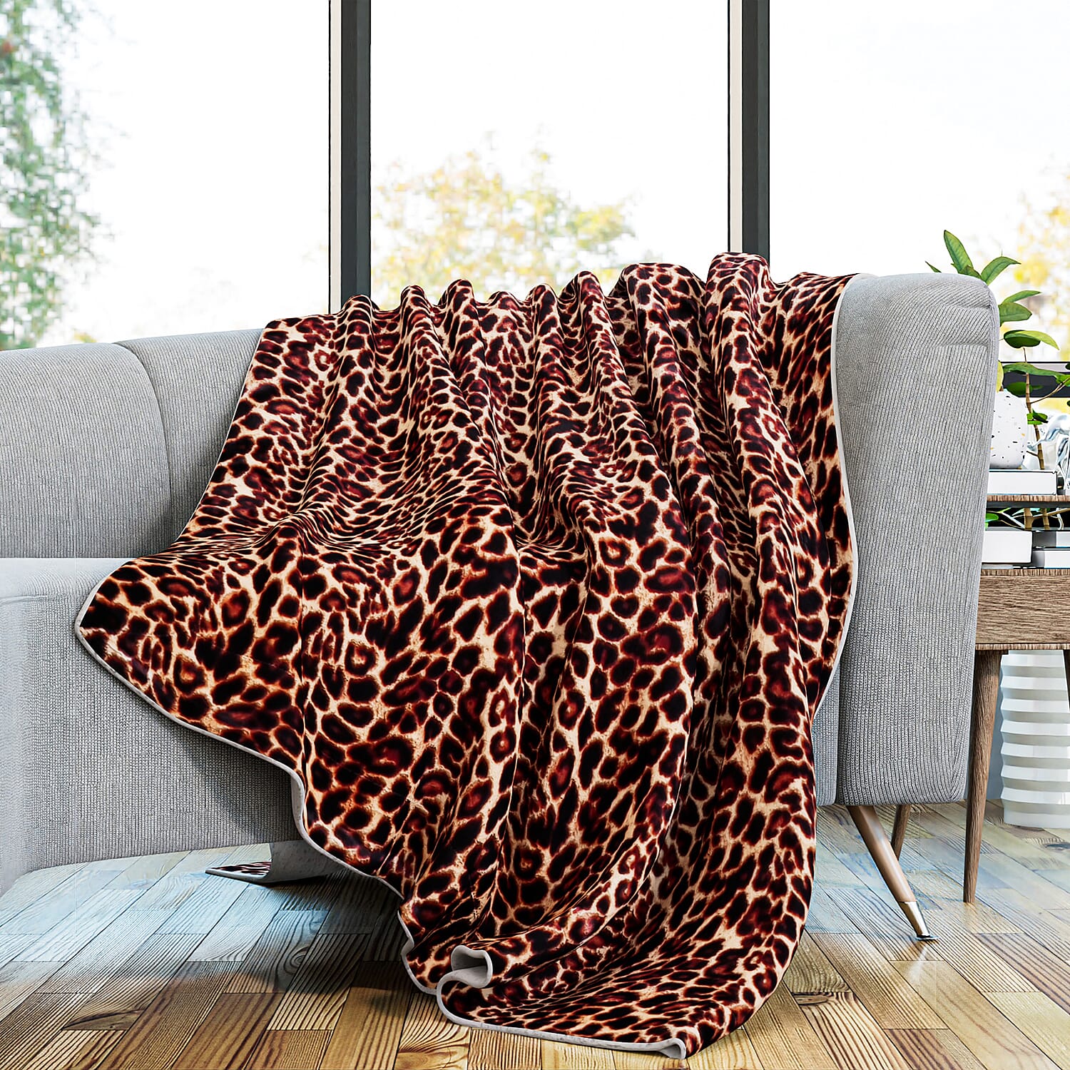 Super Soft Faux Fur Sherpa Double Layer Blanket Leopard Print (Size 150x200cm).