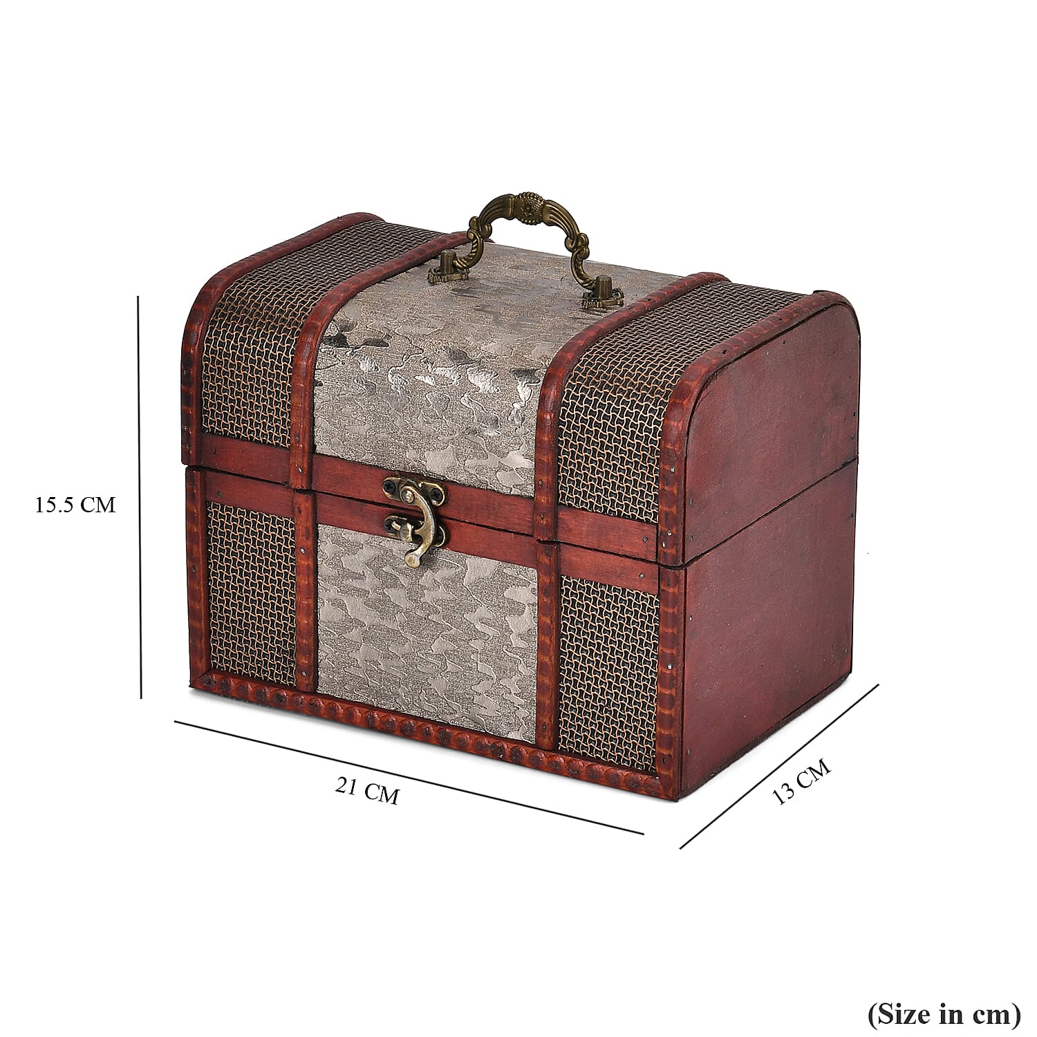 Classic Antique Style Floral Pattern Wooden Storage Box (Size 21x16x14 cm) - Silver