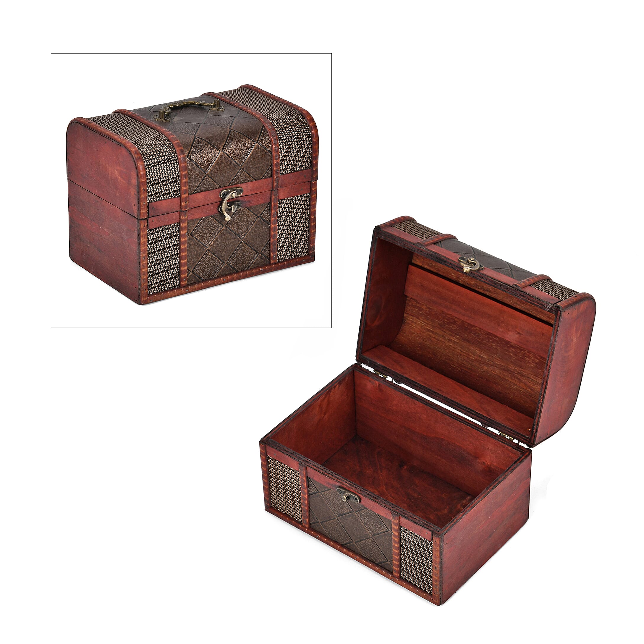 Classic Antique Style Diamond Pattern Wooden Storage Box - Bronze