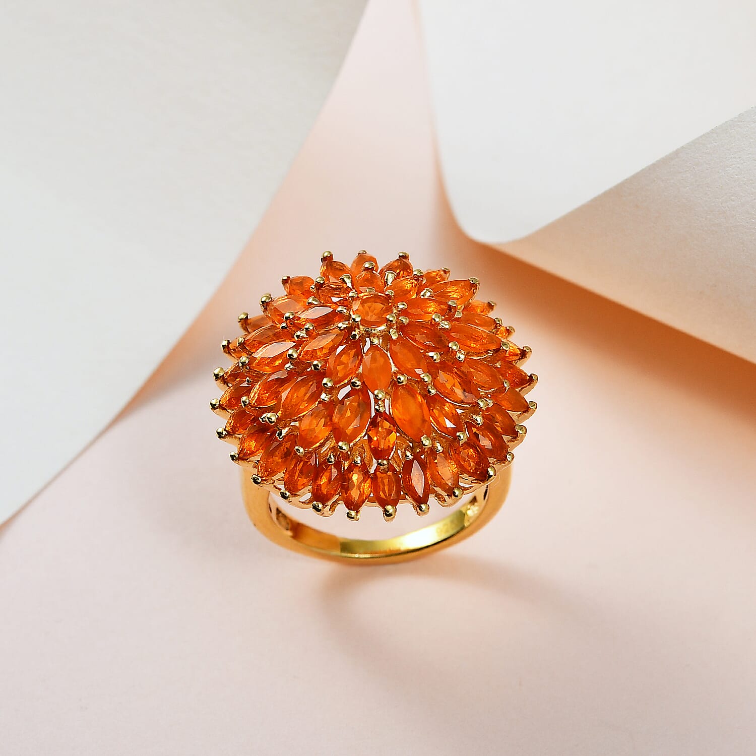 Salamanca Fire Opal Ring in 18K Yellow Gold Vermeil Plated Sterling Silver 3.93 Ct.