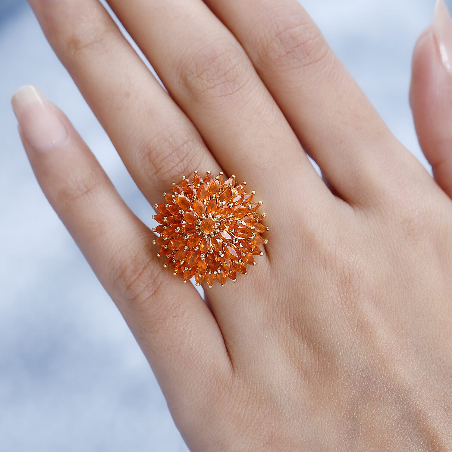 Salamanca Fire Opal Ring in 18K Yellow Gold Vermeil Plated Sterling Silver 3.93 Ct.