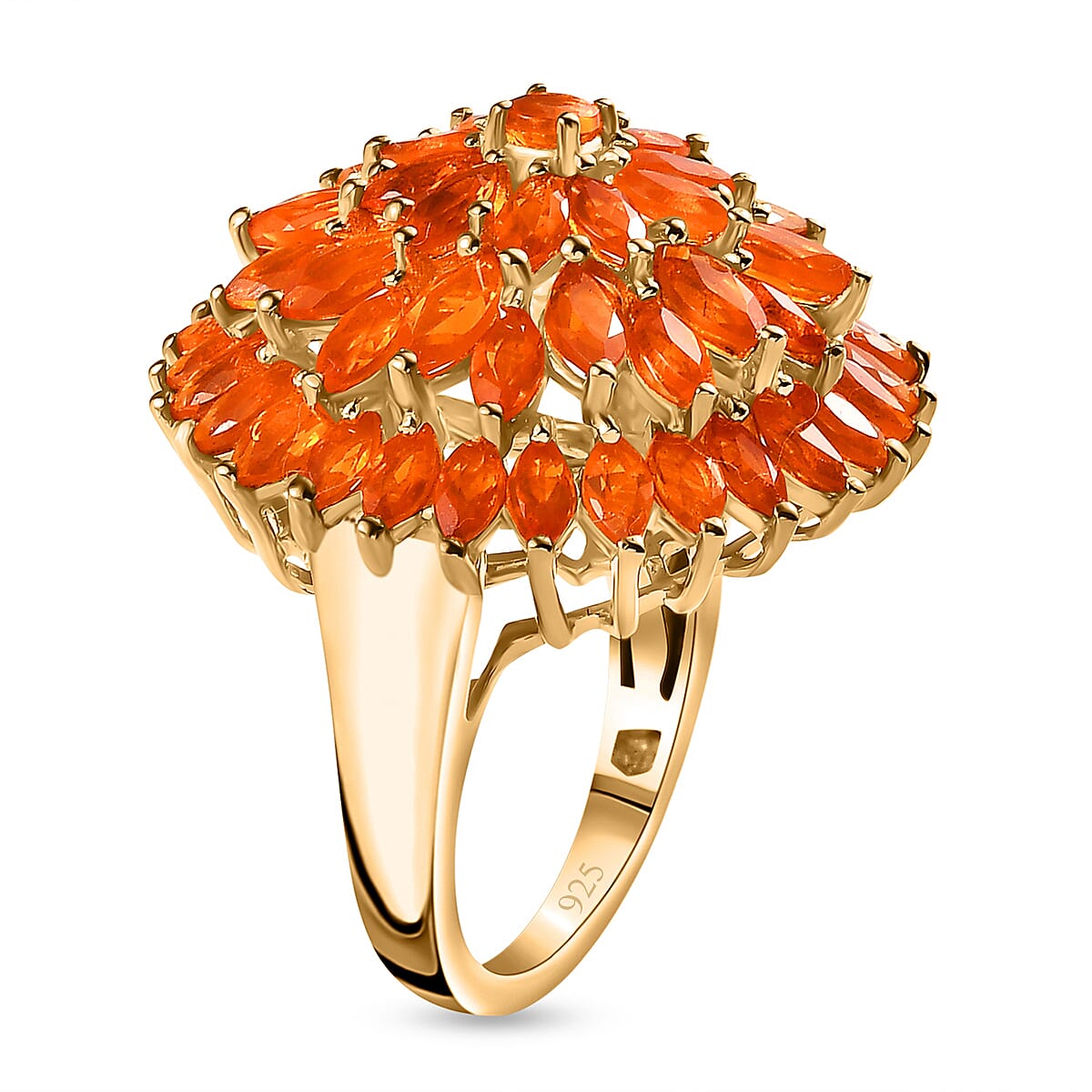 Salamanca Fire Opal Ring in 18K Yellow Gold Vermeil Plated Sterling Silver 3.93 Ct.