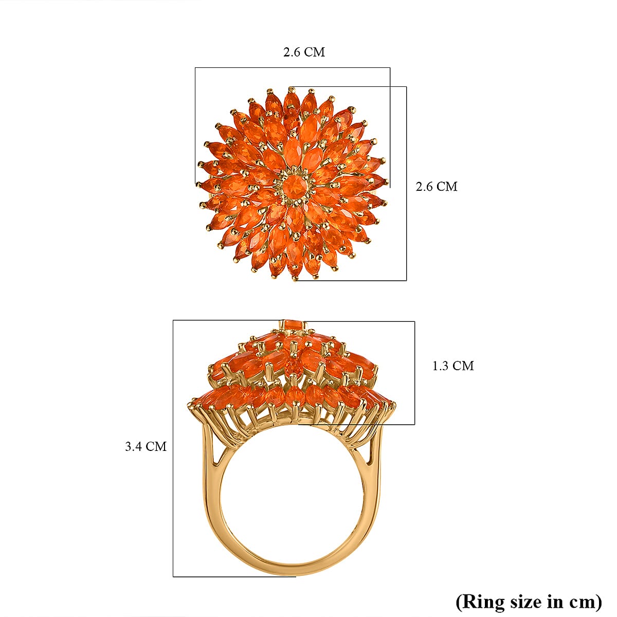 Salamanca Fire Opal Ring in 18K Yellow Gold Vermeil Plated Sterling Silver 3.93 Ct.
