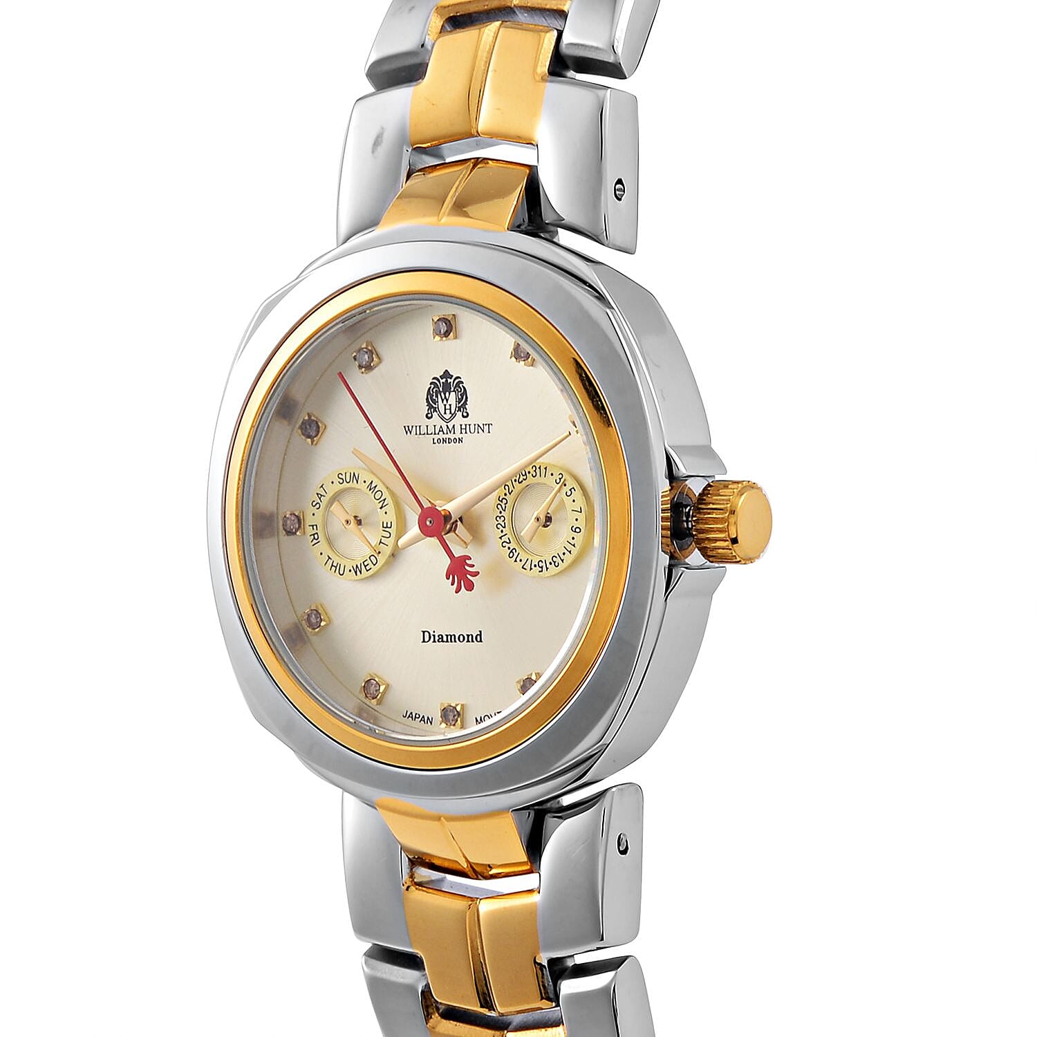 William Hunt - Champagne Diamond Studded Japan Movt. 5ATM WR Watch with Dual Tone Stainless Steel Chain Strap