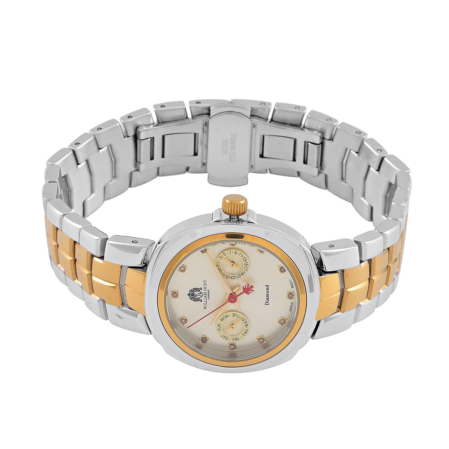 William Hunt - Champagne Diamond Studded Japan Movt. 5ATM WR Watch with Dual Tone Stainless Steel Chain Strap