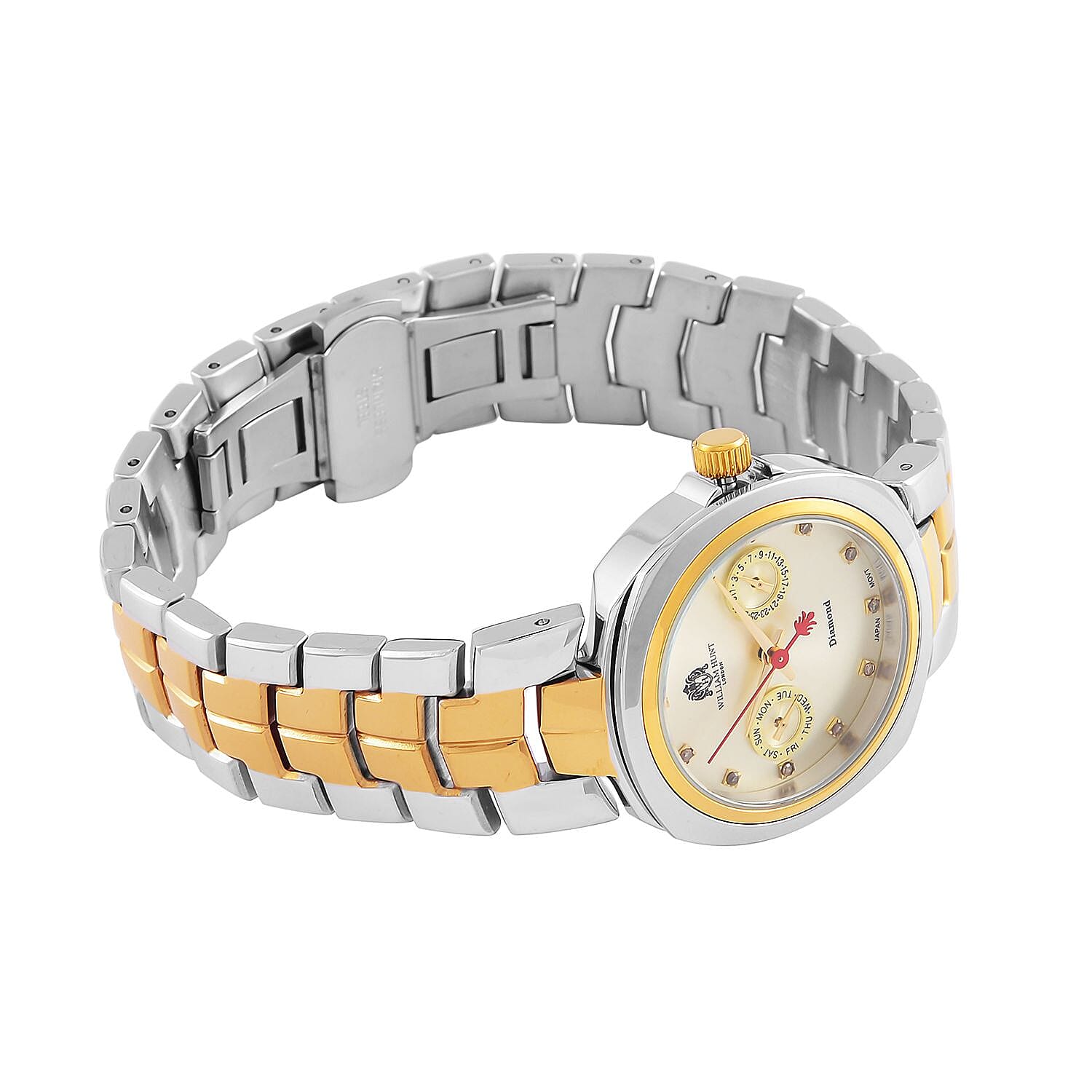 William Hunt - Champagne Diamond Studded Japan Movt. 5ATM WR Watch with Dual Tone Stainless Steel Chain Strap