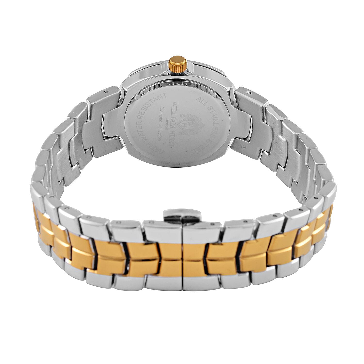 William Hunt - Champagne Diamond Studded Japan Movt. 5ATM WR Watch with Dual Tone Stainless Steel Chain Strap