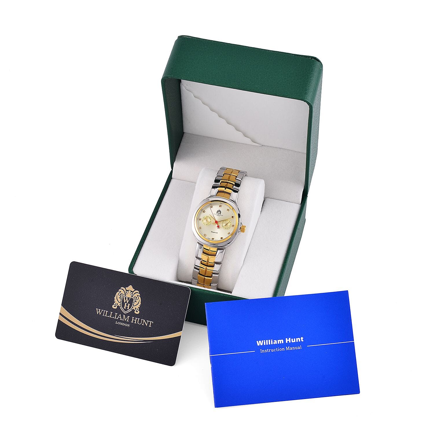 William Hunt - Champagne Diamond Studded Japan Movt. 5ATM WR Watch with Dual Tone Stainless Steel Chain Strap