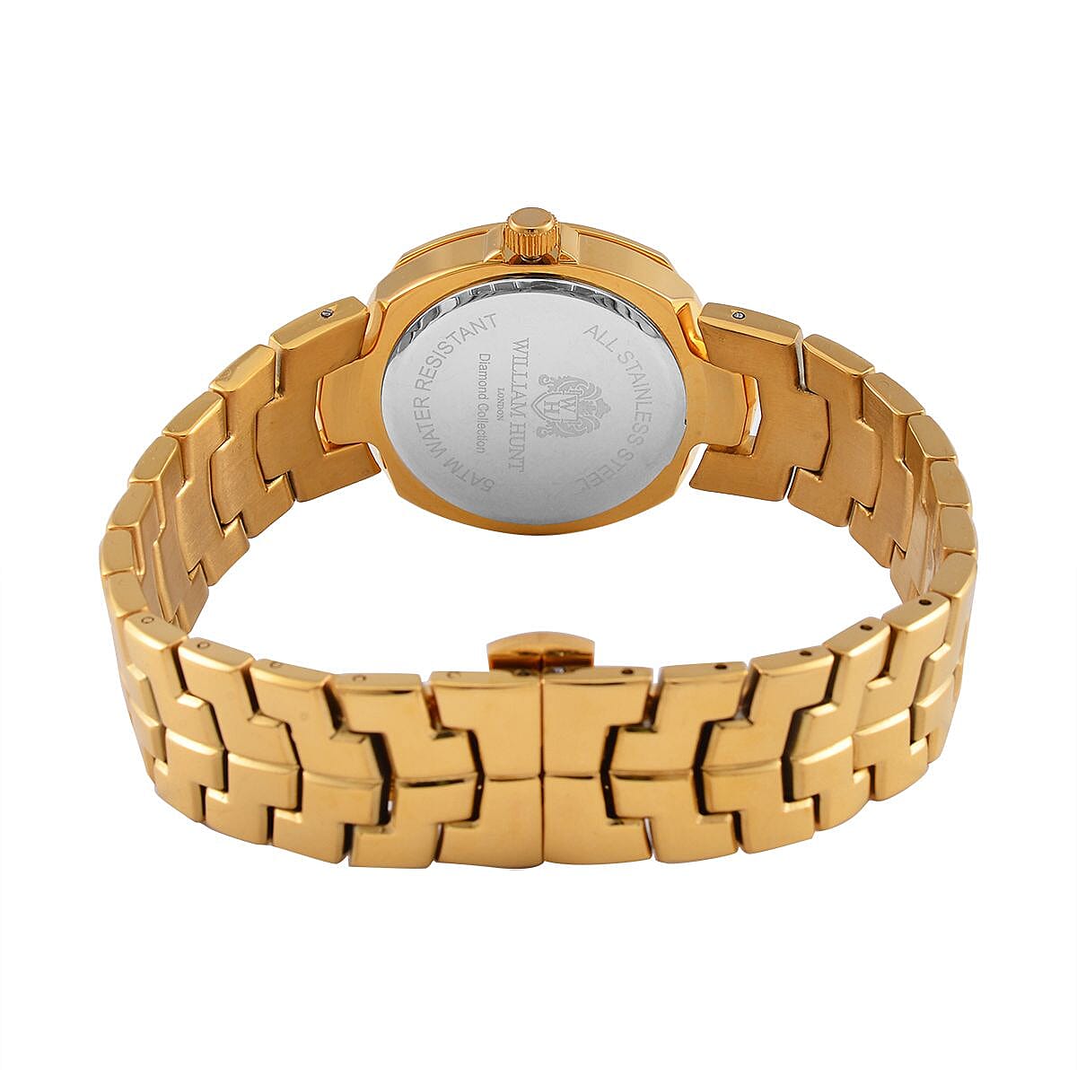 William Hunt - Champagne Diamond Studded Japan Movt. 5ATM WR Watch with Golden Stainless Steel Chain Strap