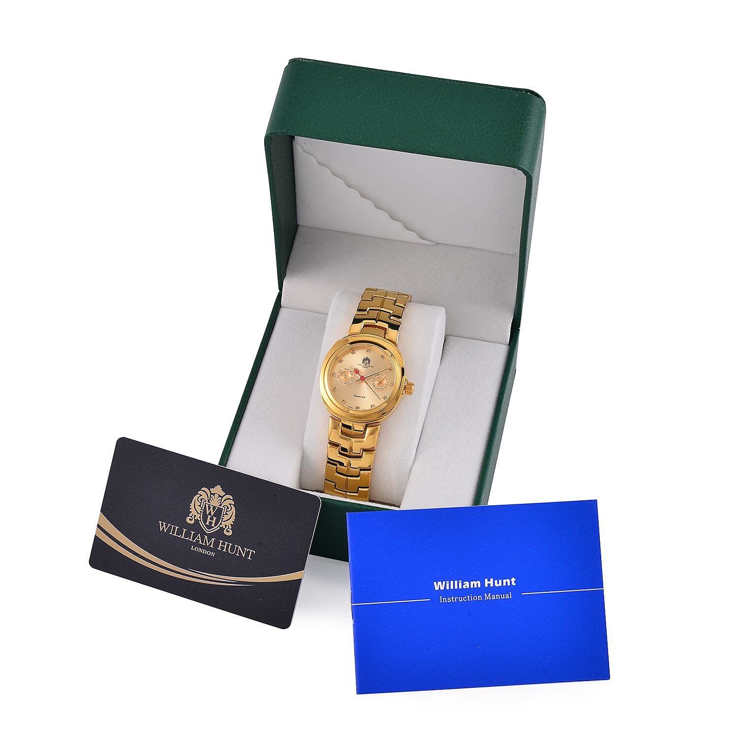 William Hunt - Champagne Diamond Studded Japan Movt. 5ATM WR Watch with Golden Stainless Steel Chain Strap