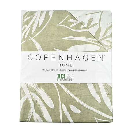 Laura Leaf Pattern Duvet Cover Set (Size King) - Green