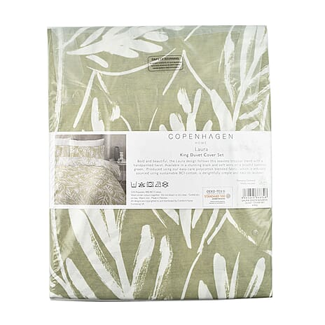 Laura Leaf Pattern Duvet Cover Set (Size King) - Green