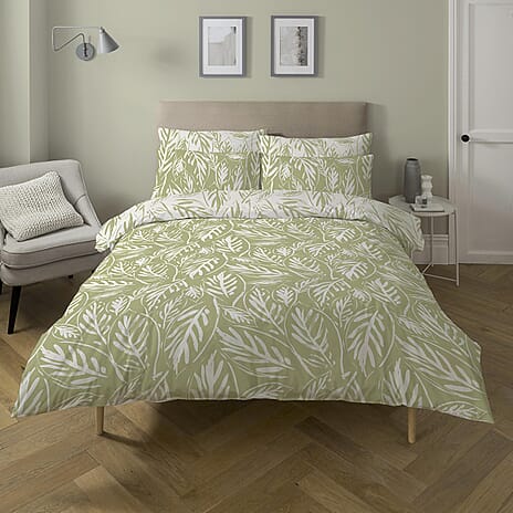 One Time Closeout - Copenhagen Home Laura Leaf Pattern Duvet Cover Set (Size Double) - Green