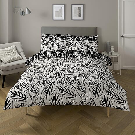 One Time Closeout - Copenhagen Home Laura Leaf Pattern Duvet Cover Set (Size King) - Black & White