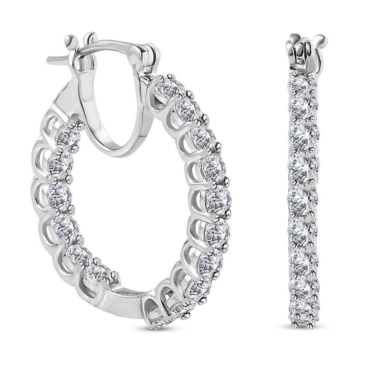 Moissanite Hoop Earrings in Platinum Overlay Sterling Silver 2.56 Ct
