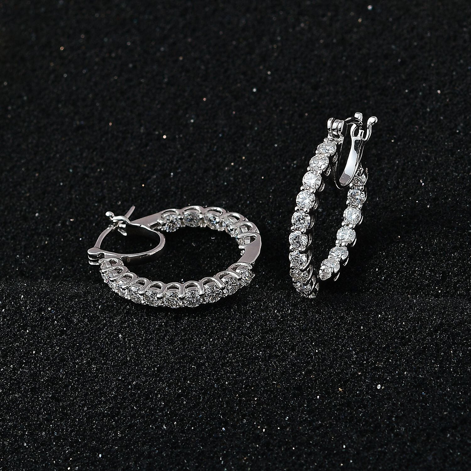 Moissanite Hoop Earrings in Platinum Overlay Sterling Silver 2.56 Ct