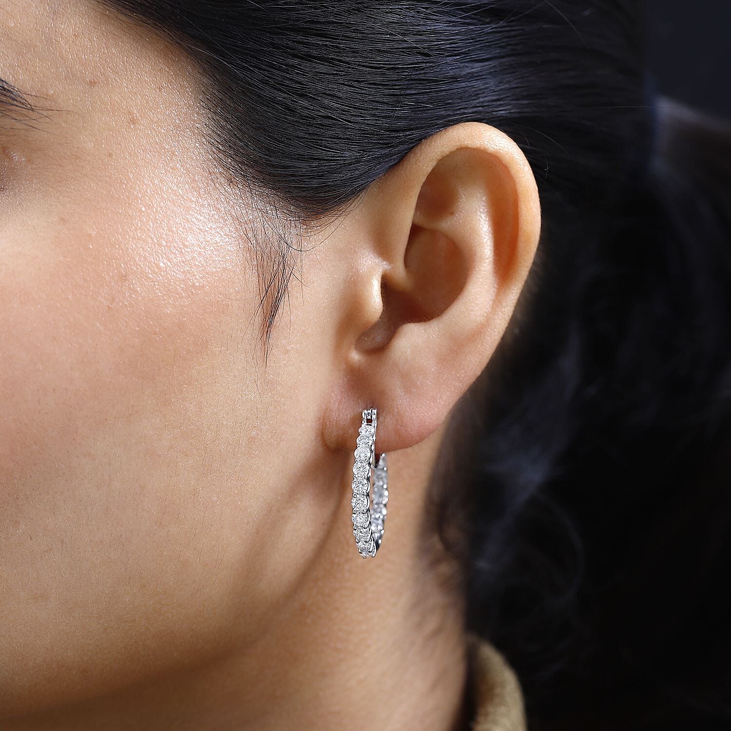 Moissanite Hoop Earrings in Platinum Overlay Sterling Silver 2.56 Ct