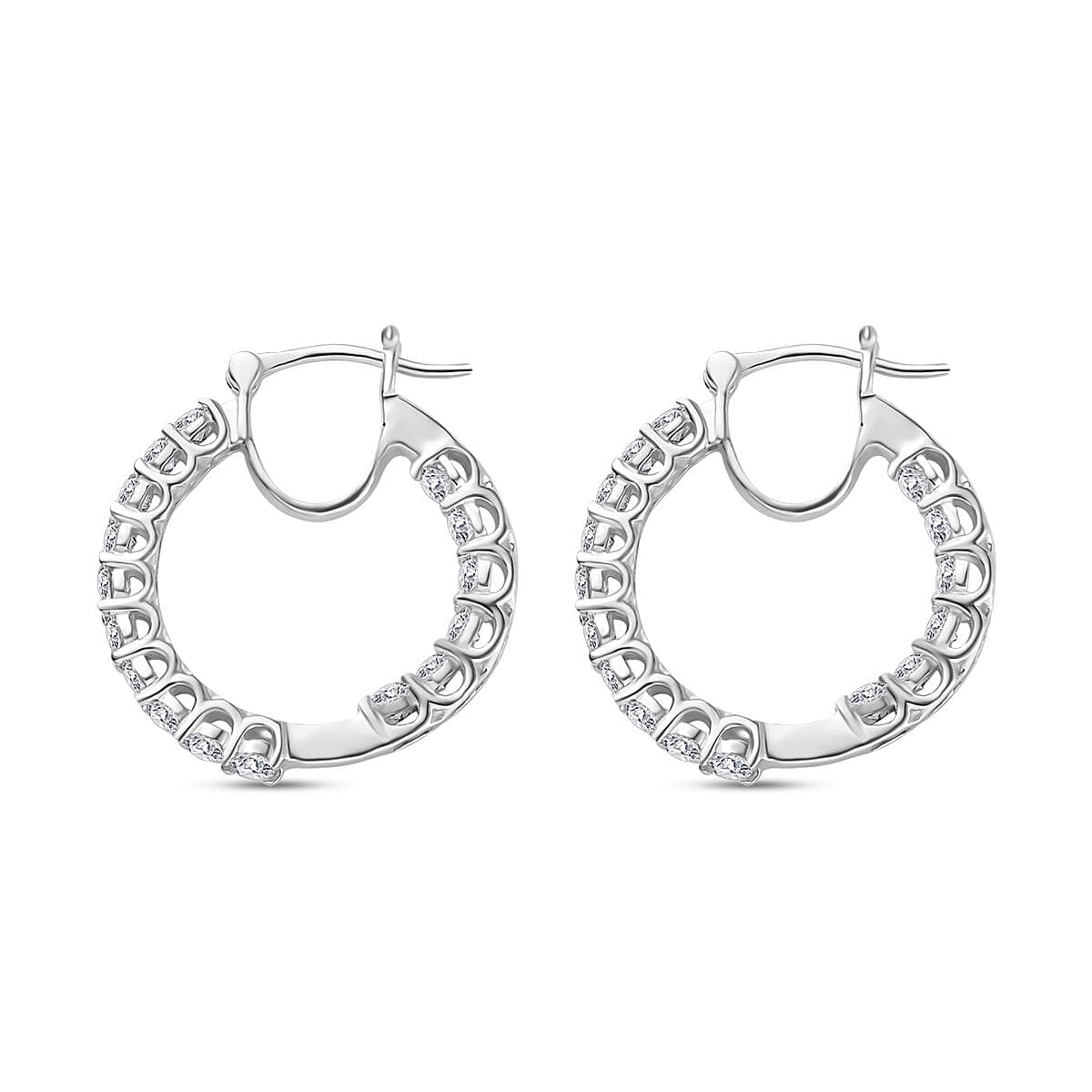 Moissanite Hoop Earrings in Platinum Overlay Sterling Silver 2.56 Ct