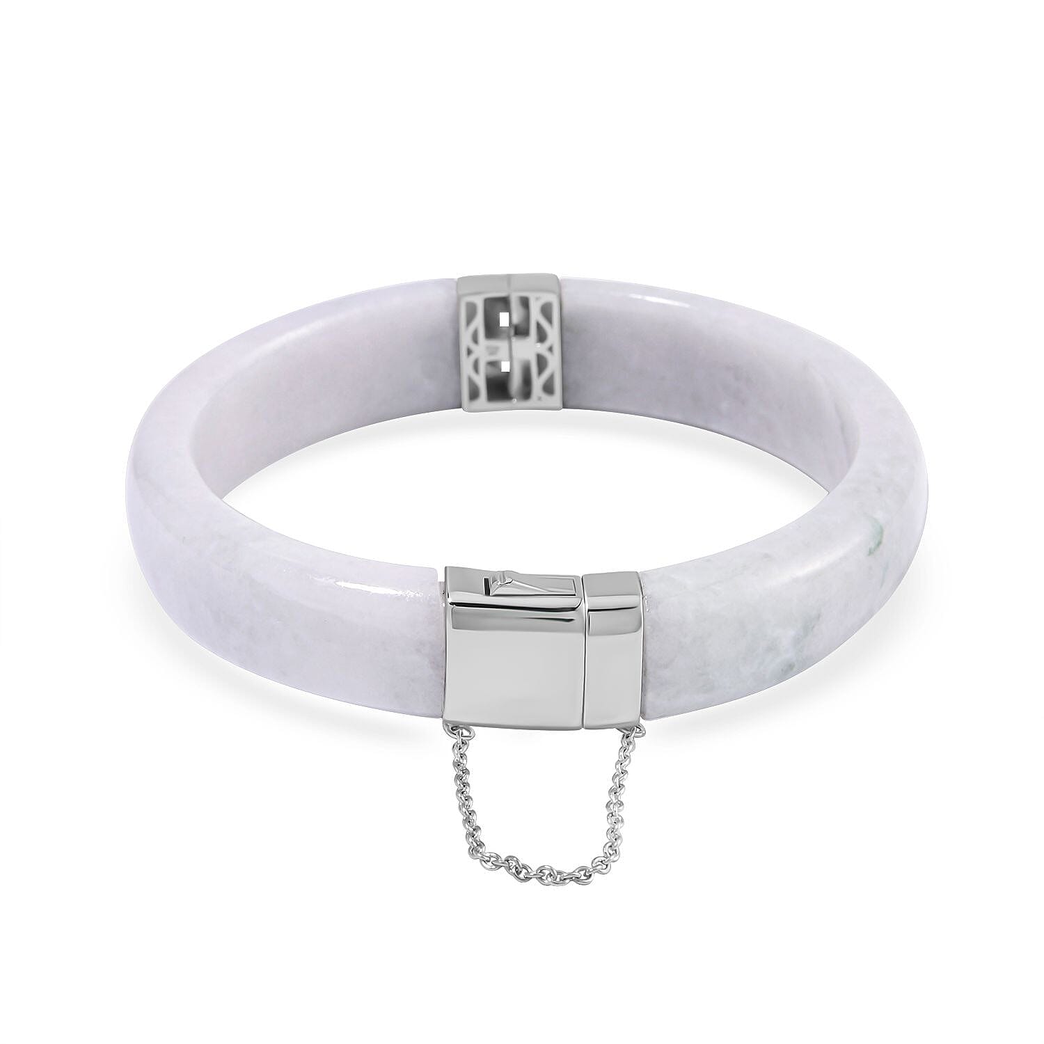 White Jade Bangle in Rhodium Overlay Sterling Silver 270.00 ct, Silver Wt. 8 Gms 270.000 Ct.