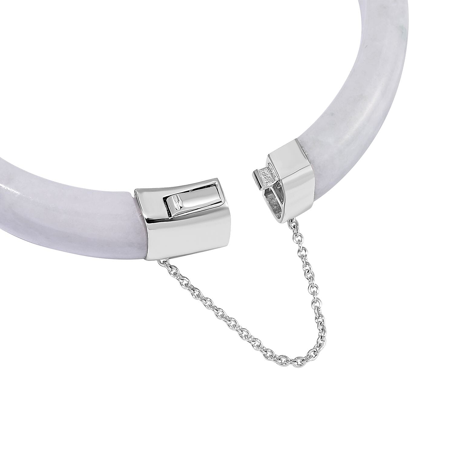 White Jade Bangle in Rhodium Overlay Sterling Silver 270.00 ct, Silver Wt. 8 Gms 270.000 Ct.