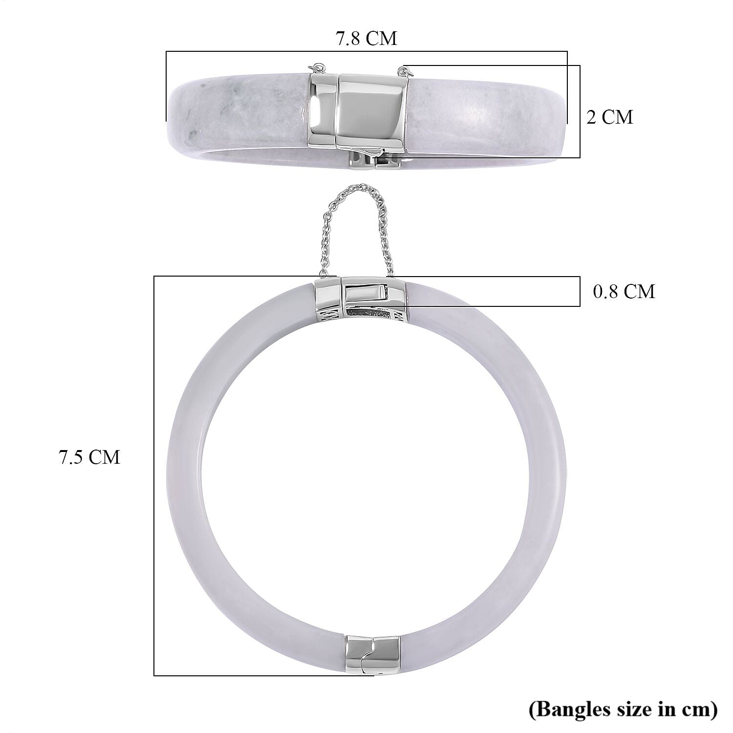 White Jade Bangle in Rhodium Overlay Sterling Silver 270.00 ct, Silver Wt. 8 Gms 270.000 Ct.