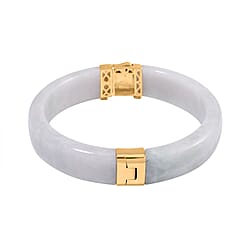 Natural Jadeite Jade Circle Bangle in Rhodium Overlay Sterling Silver 231 Ct (Size 7.5)