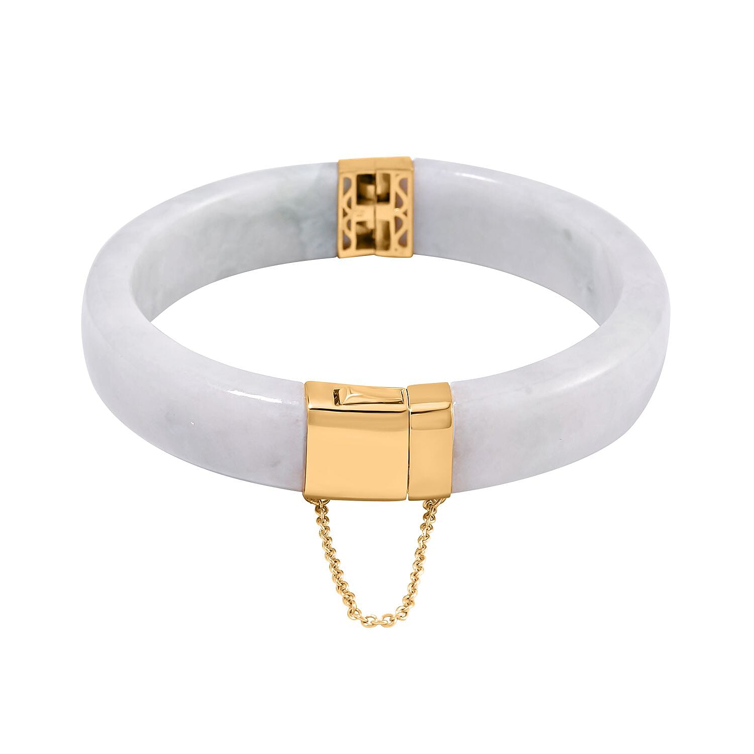 Natural Jadeite Jade Carved Hinged Bangle in 18K Gold Vermeil Plated Sterling Silver 235 Ct (Size 7.5)