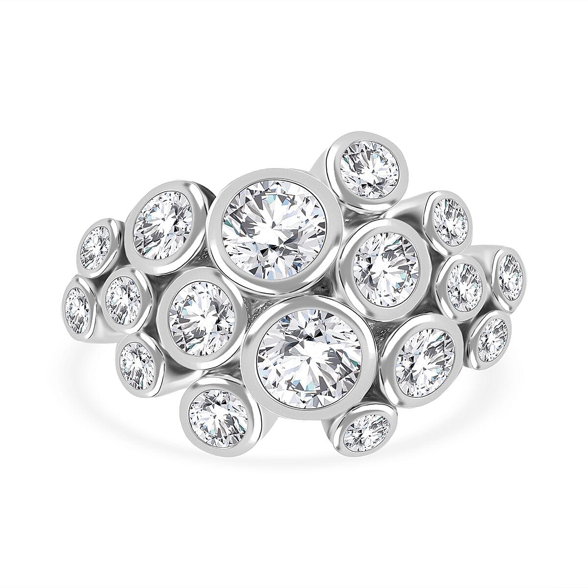 Designer Inspired Cubic Zirconia Bubble Ring in Rhodium Overlay Sterling Silver