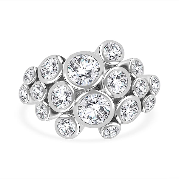 Designer Inspired Cubic Zirconia Bubble Ring in Rhodium Overlay ...