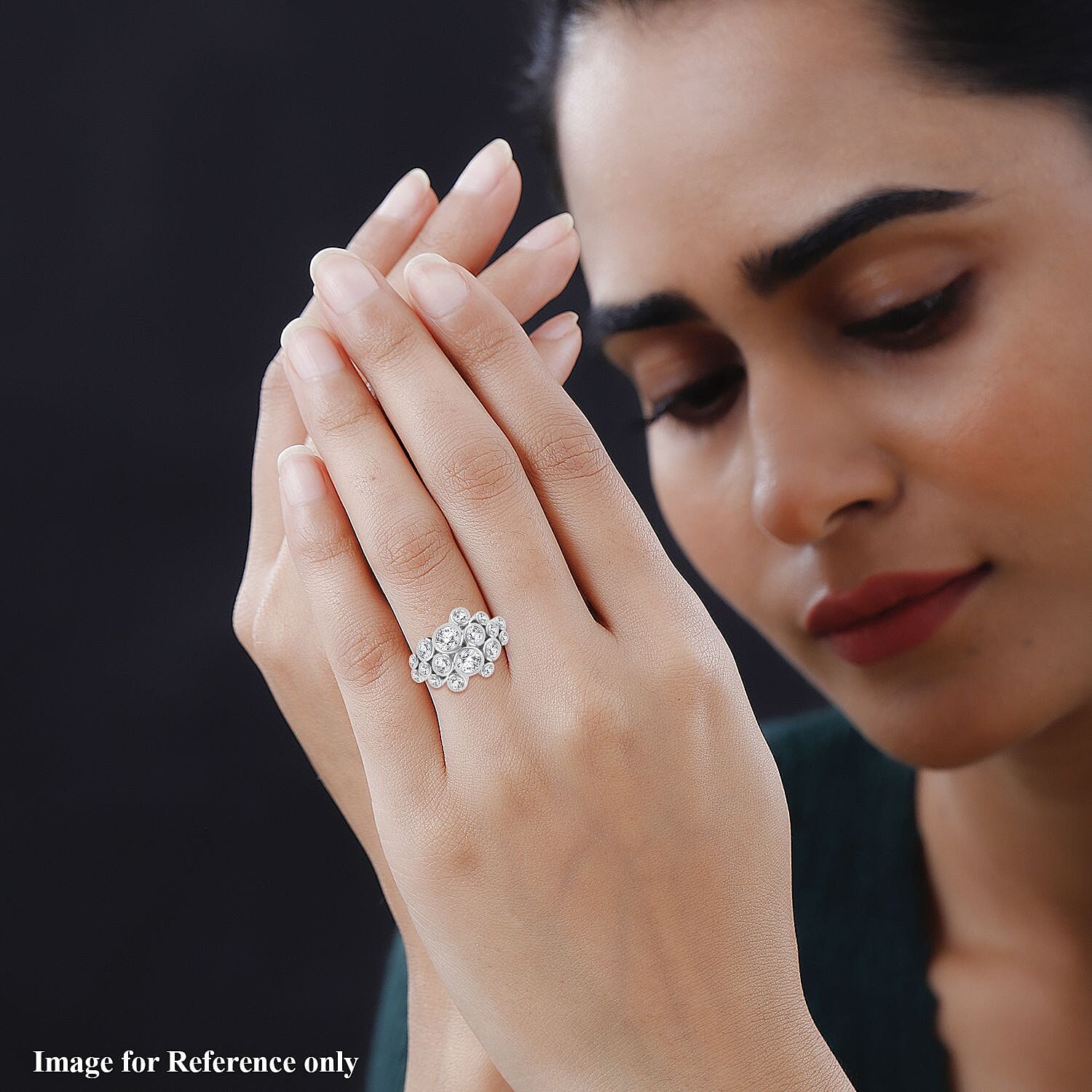 Designer Inspired Cubic Zirconia Bubble Ring in Rhodium Overlay Sterling Silver