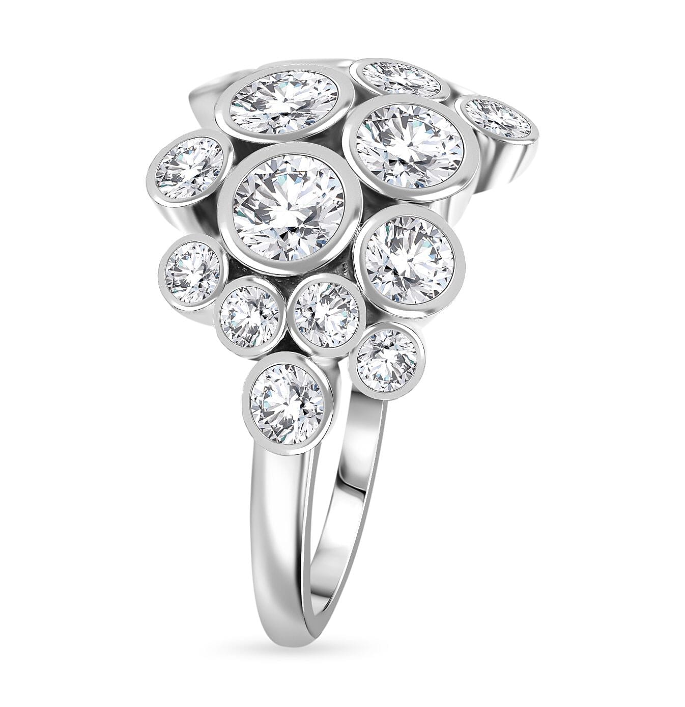 Designer Inspired Cubic Zirconia Bubble Ring in Rhodium Overlay Sterling Silver
