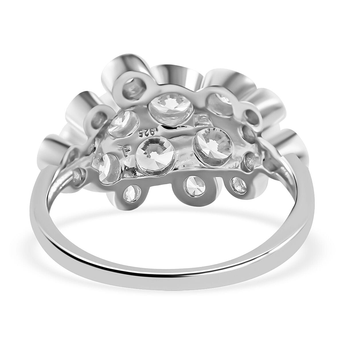 Designer Inspired Cubic Zirconia Bubble Ring in Rhodium Overlay Sterling Silver