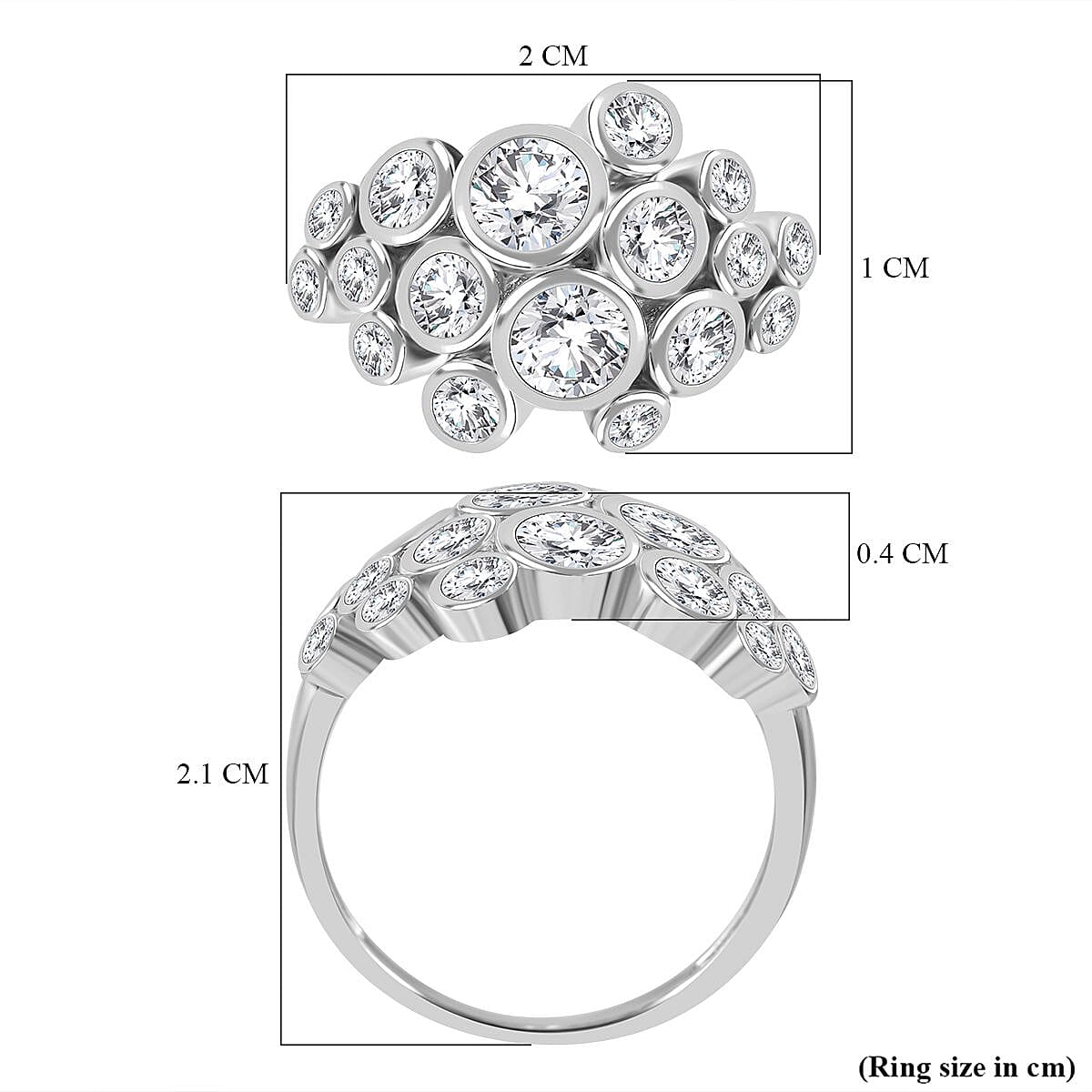 Designer Inspired Cubic Zirconia Bubble Ring in Rhodium Overlay Sterling Silver