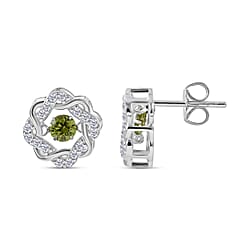 Green & White Cubic Zirconia Earrings in Rhodium Overlay Sterling Silver 1.58 Ct