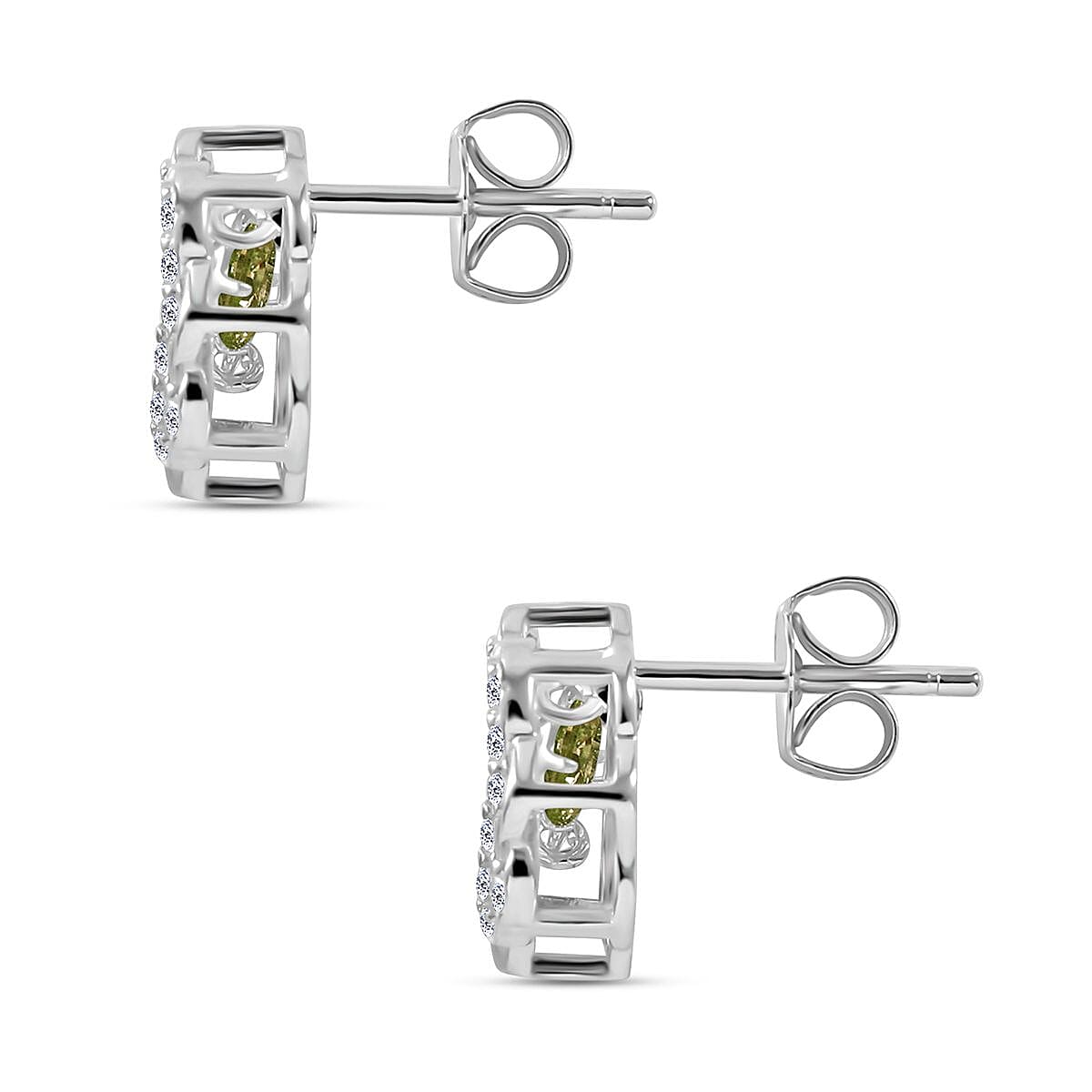 Green & White Cubic Zirconia Earrings in Rhodium Overlay Sterling Silver 1.58 Ct