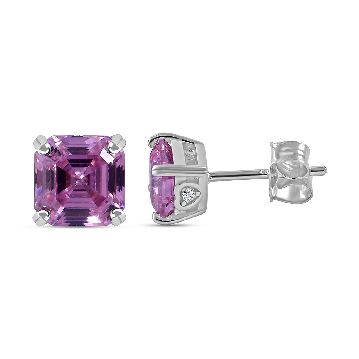 NY Close Out - Pink & White Cubic Zirconia Stud Earrings in Rhodium Overlay Sterling Silver