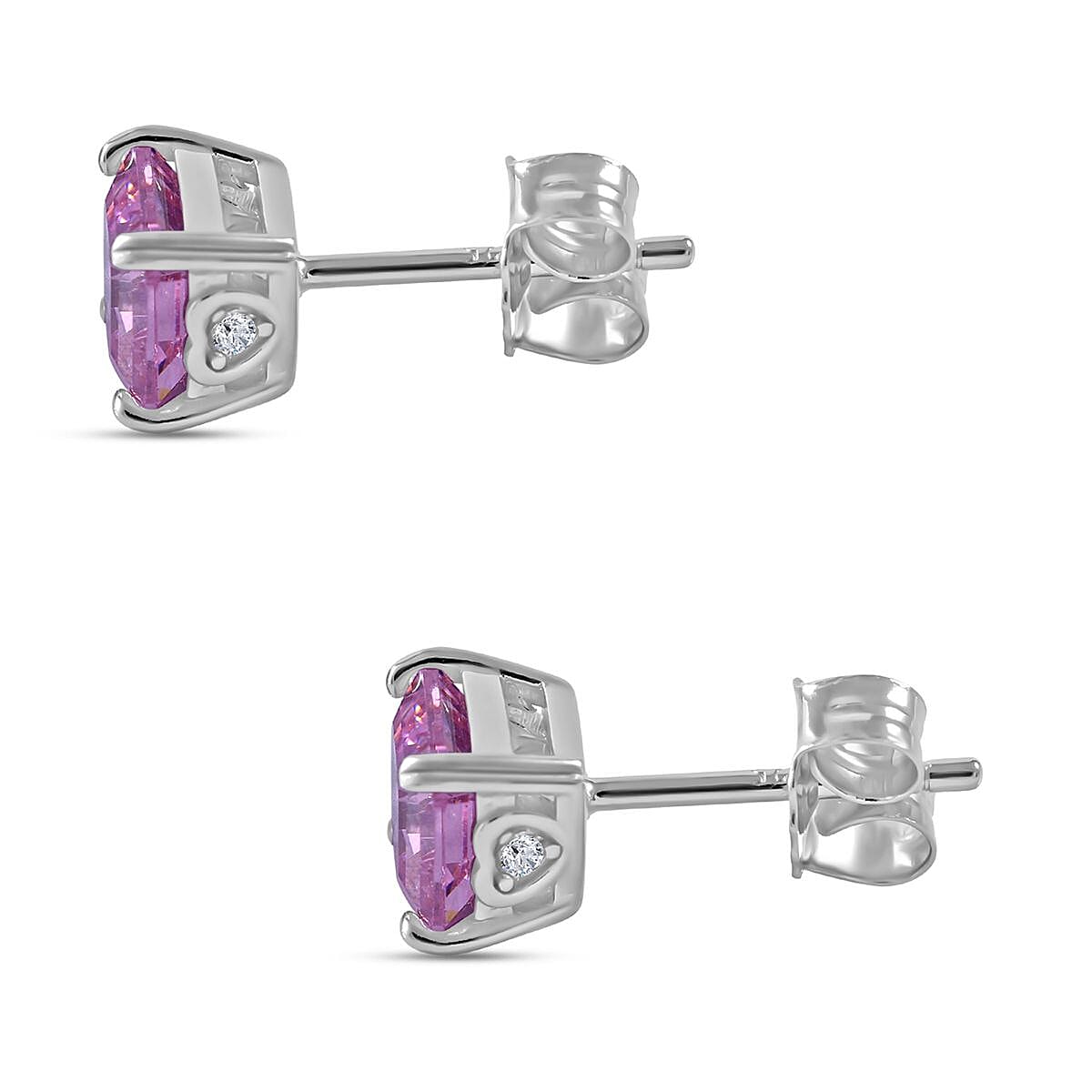 NY Close Out - Pink & White Cubic Zirconia Stud Earrings in Rhodium Overlay Sterling Silver 3.62 Ct.