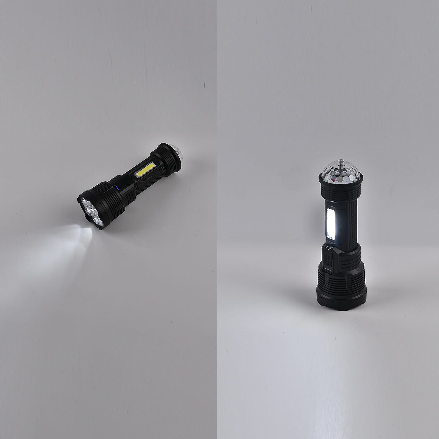 Multifunctional Rechargeable LED - COB Lamp Beads Colourful Flashlight (1200mAh Battery - USB Cable)