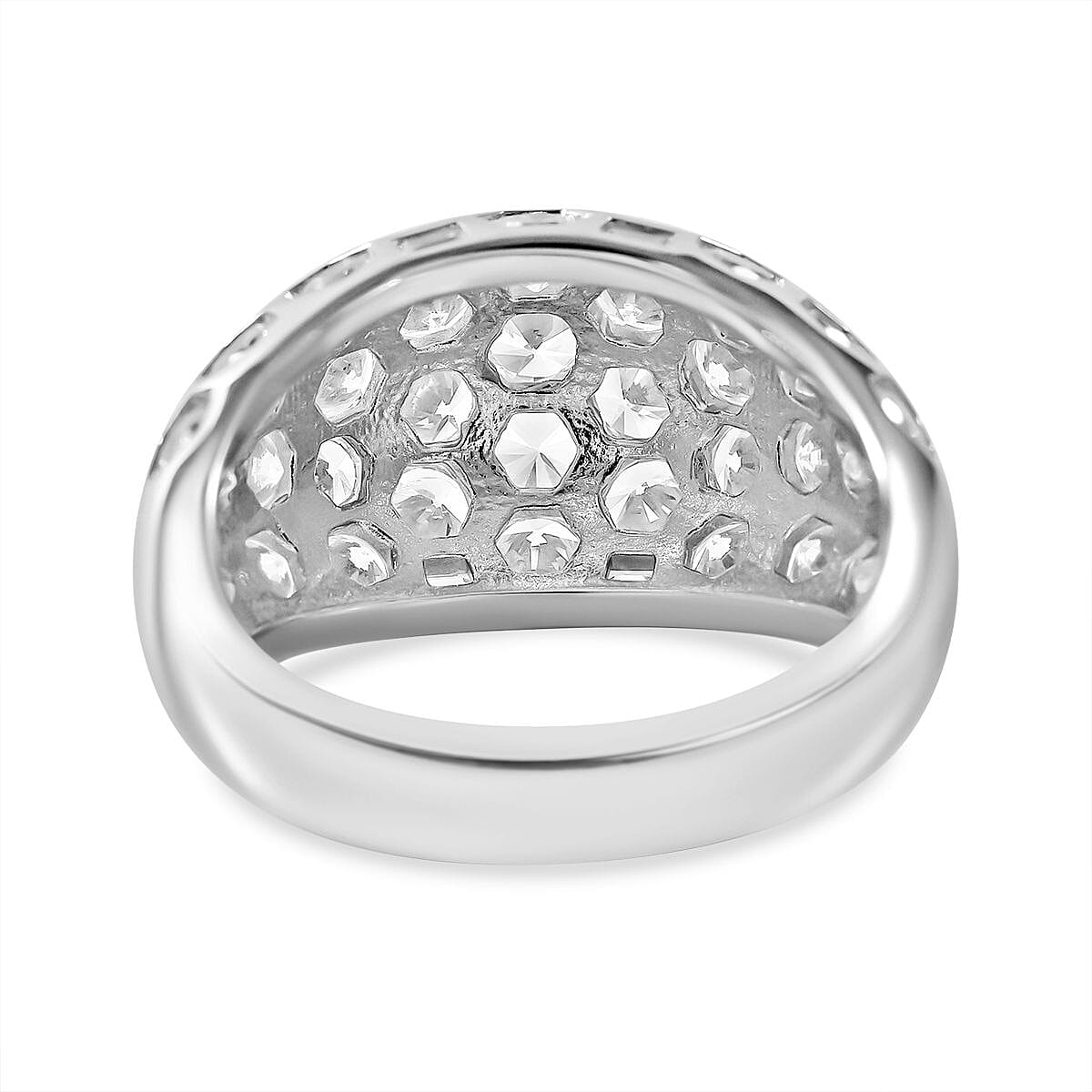 Cubic Zirconia Honeycomb Ring in Rhodium Overlay Sterling Silver, Silver Wt 5.80 GM Cubic Zirconia Honeycomb Ring in Rhodium Overlay Sterling Silver, Silver Wt 5.80 GM