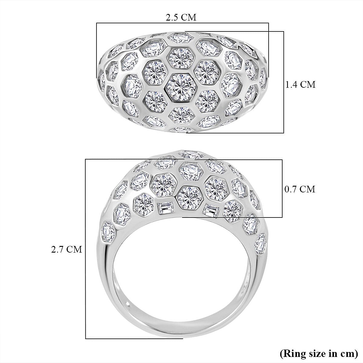 Cubic Zirconia Honeycomb Ring in Rhodium Overlay Sterling Silver, Silver Wt 5.80 GM Cubic Zirconia Honeycomb Ring in Rhodium Overlay Sterling Silver, Silver Wt 5.80 GM