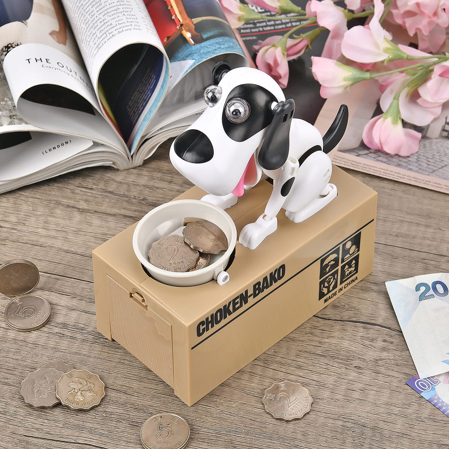 Choken Bako Dog Piggy Bank- White & Black