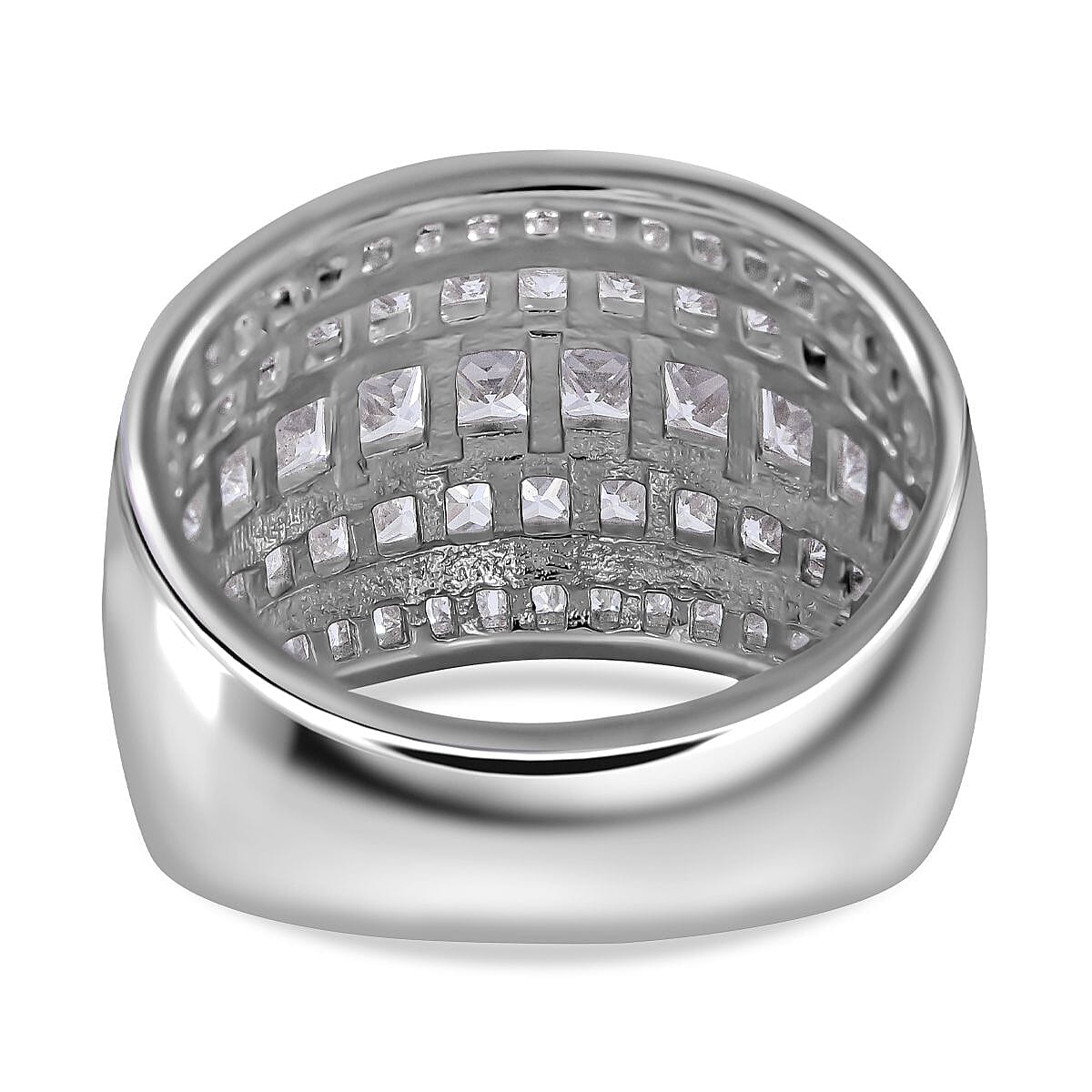 Manhattan Closeout - White Cubic Zirconia Multi-Row Ring in Rhodium Overlay Sterling Silver 5.58 Ct, Silver Wt. 8.40 Gms Manhattan Closeout - White Cubic Zirconia Multi-Row Ring in Rhodium Overlay Sterling Silver 5.58 Ct, Silver Wt. 8.40 Gms
